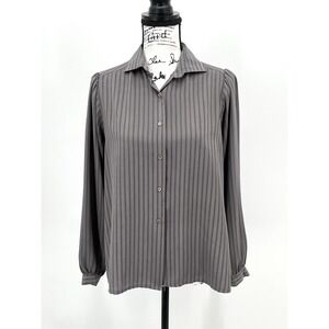 Vintage Rodier Paris Blouse Womens Long Sleeve Striped Gray Size 40 / Medium